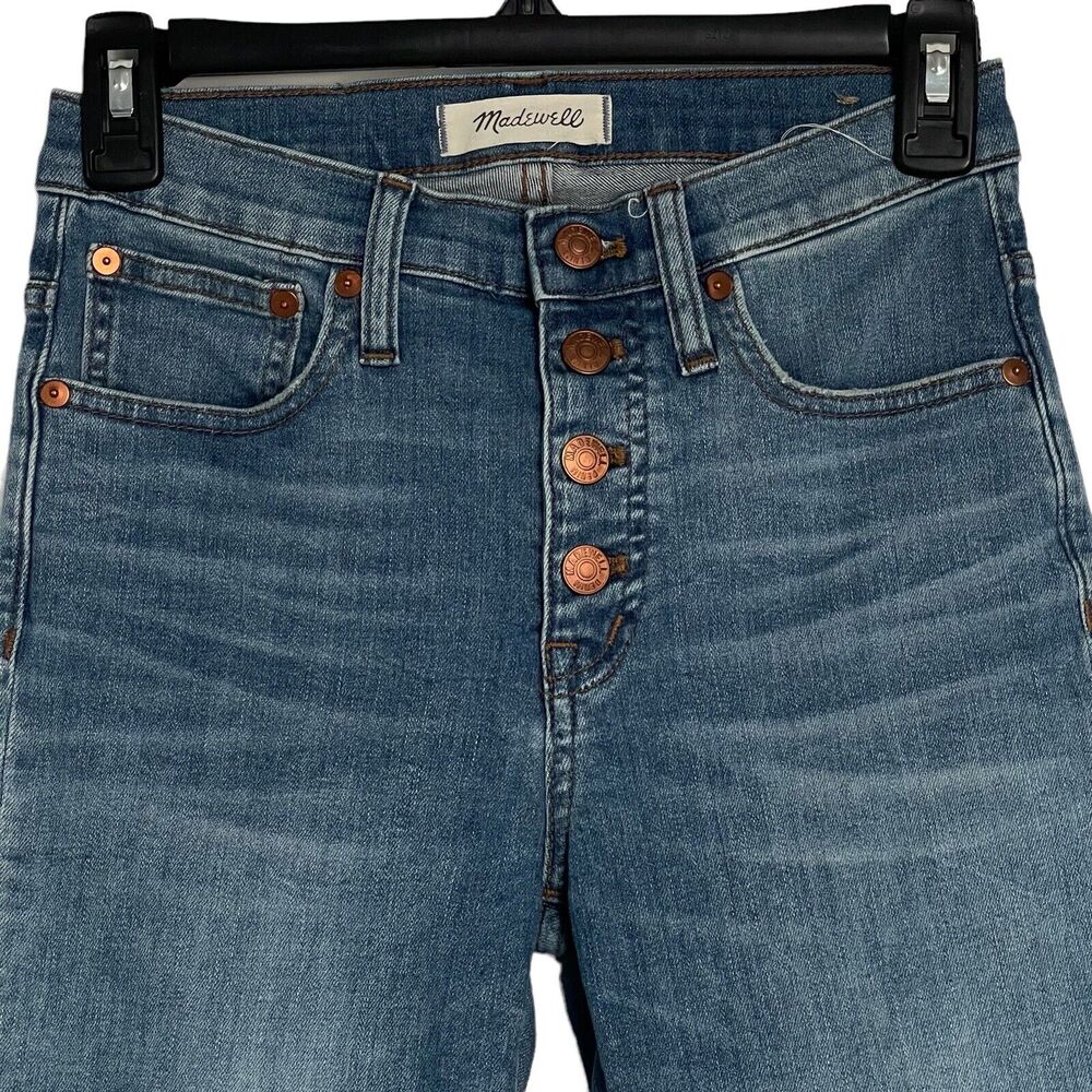 Madewell SZ 24 Cali Demi-Boot Jeans Button-Fly Mid-Rise Distressed Whiskered - Picture 2 of 11
